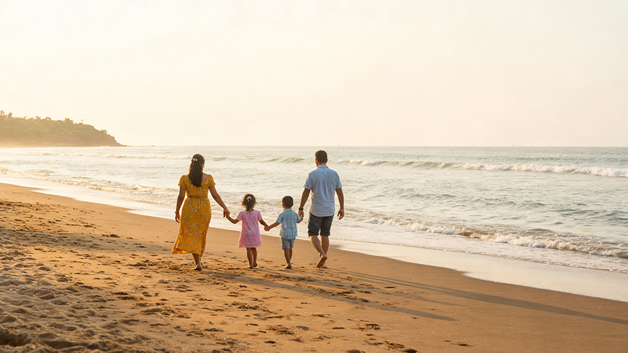 Family on a beach holiday in Goa